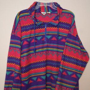 Vintage 90s Retro FIRST RUN Geometric Aztec Pink Purple Blue 1/4 Zip Fleece